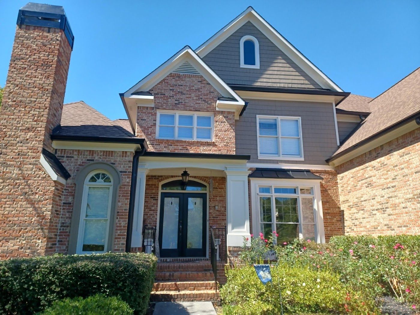 Gutters and downspouts on a craftsman